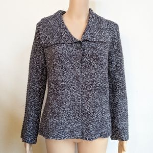 Open Front Black/White Cardigan Knit Sweater